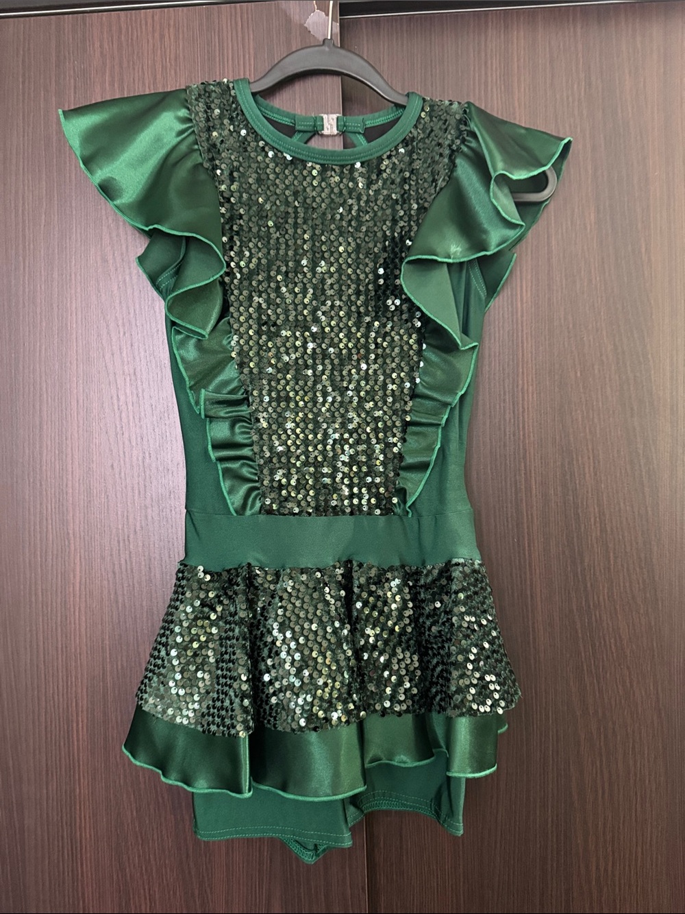 Emerald Sequin Ruffle Dance Costume -Small Adult